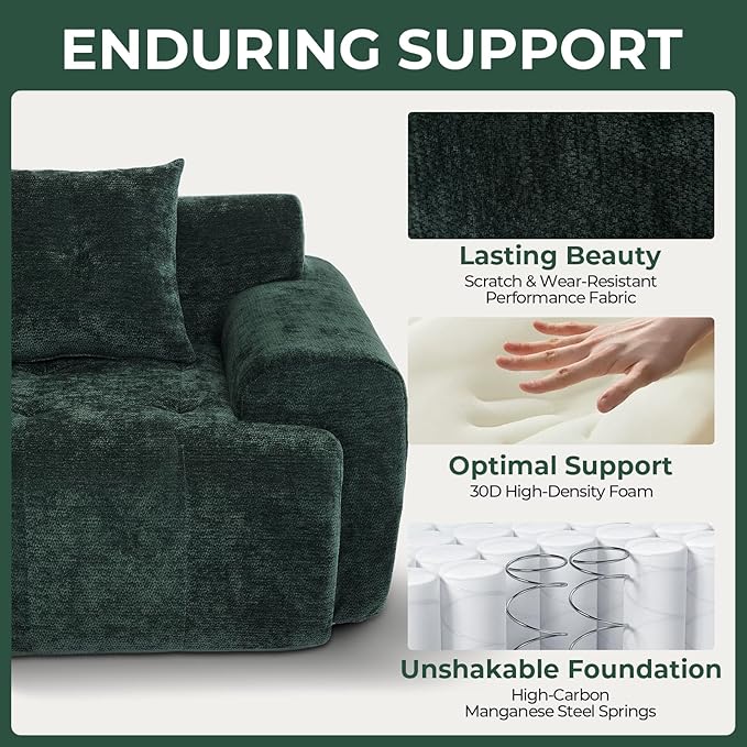 YAAREE 101.65” Modular Sectional Couch for Living Room, Modren L-Shape Cloud Sectional 3-Seater Sofa with Movable Ottoman, Woven Texture Upholstery Boneless Couch, No Assembly, Green