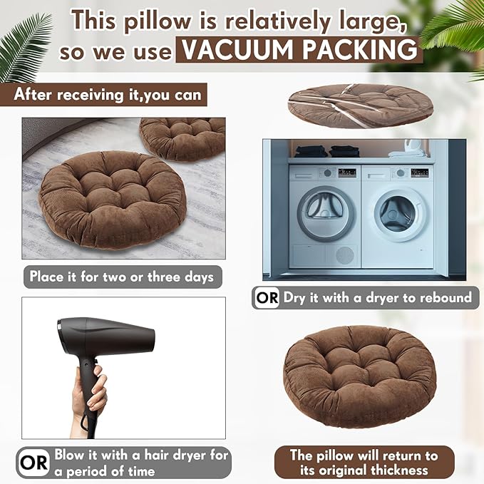 Jerify Floor Pillow Cushions 22 x 22 Inch Round Square Large Meditation Floor Pillow for Classroom Adult Meditation Picnic Party Cushion for Seating Gift Christmas(Round,Brown,4 Pcs)