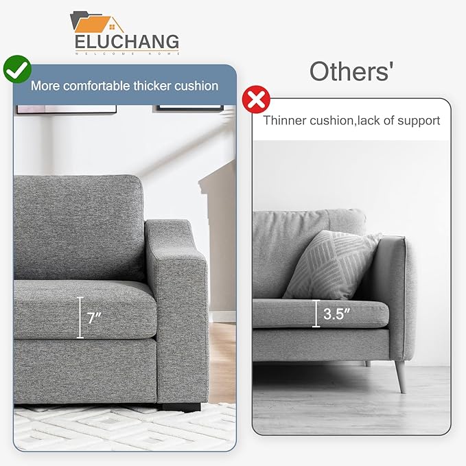 ELUCHANG Convertible Sectional, L-Shaped Couch with Extra Deep Seats, Natural Linen Fabric Comfy Modern Corner Sofa for Living Room, Office, Grey
