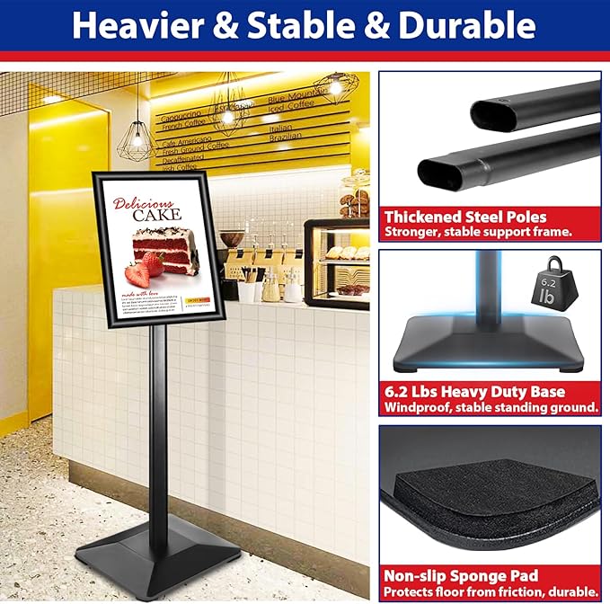 VAIIGO Business & Store Sign Holders 8.5x11inch 3Pack Adjustable Floor Standing Sign Holder with Heavy Duty Display Stand (Black, Silver)