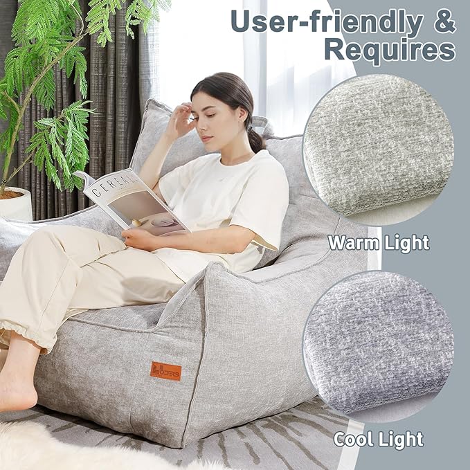 Giant Bean Bag Chair, Beanbag Chairs for Adults, Teens & Kids, Comfy Sofa Chair with Handle & Filling for Living Room, Reading & Gaming, Non-Slip(Light Grey-XL)
