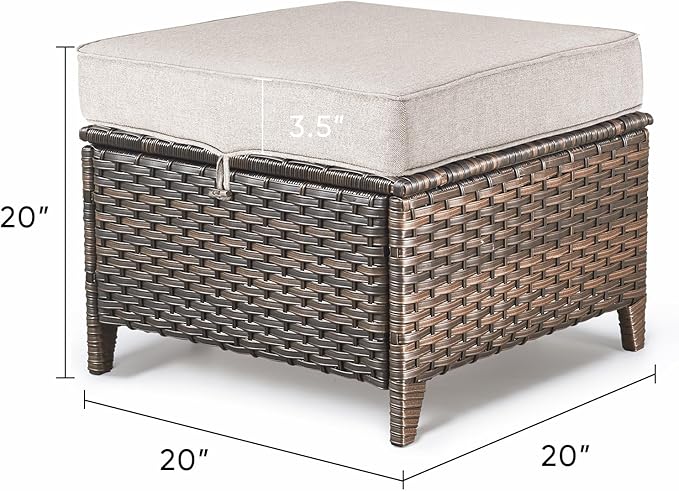ACTREST Patio Ottoman Outdoor Wicker Side Table - 2PCS Multipurpose Heavy Duty All-Weather Brown Rattan Extra Seating Bench Footrest Footstool for Garden Back Porch Poolside Apartment - Beige