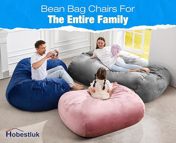 Hobestluk 5FT Bean Bag Chair Large Beanbag Lounger with Removable Cover Adult Bean Bag Chair with Portable Handle Desgin for Living Room Bedroom (Pink, 5FT)