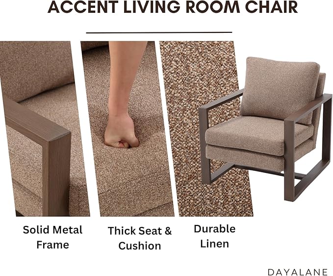 Modern Linen Accent Chair Set of 2 for Living Room Bedroom Mid Century Armchairs with Metal Frame, Upholstered Office Accent Chairs Comfy Waiting Room Chairs with Metal Frame, Espresso Brown