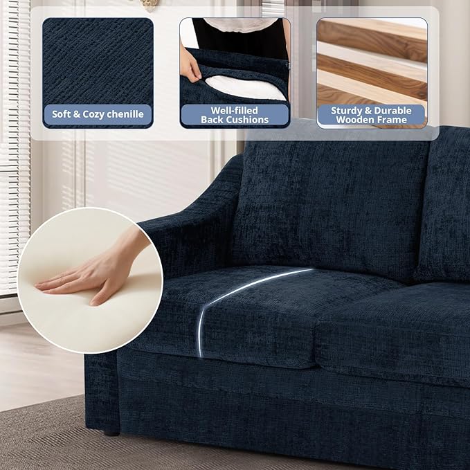 ACMEASE 2 Pieces Chenille Sofa Sets w/Comfortable Back Cushions, Modern Loveseat & Sofa w/Deep Seat Space, Upholstered 2 Seat & 3 Seats Couch Sets w/High Resiliency Foam for Living Room, Office Blue