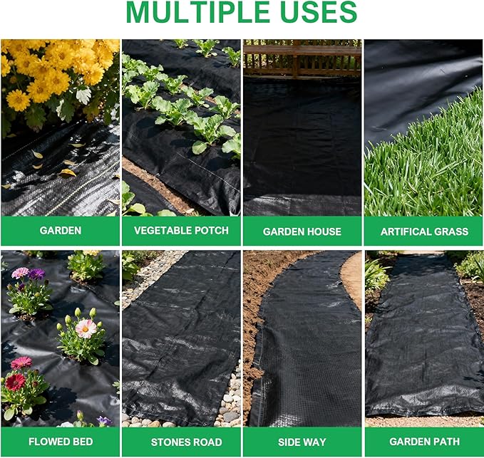 BIRDSINYARD 6ftx300ft Weed Barrier Landscape Fabric - 3.2oz Premium Heavy Duty Weed Block Ground Cover Mat with 90 U-Shaped Securing Pegs | Woven Geotextile Fabric for Weed Control Garden Cloth