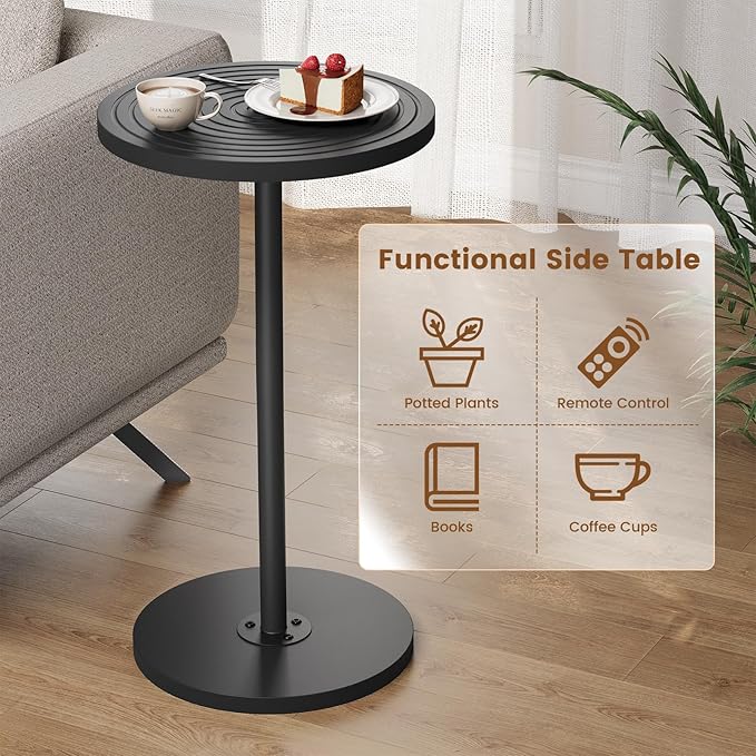 Asgolion Round Side Table, Small Drink Table, Pedestal Martini Stand, Weighted Base Cocktail Table Accent Nightstand for Living Room, Bedroom, Bathroom, Office, Black