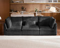 Oversized Modular Sofa, Extra Deep Cloud Corduroy Sectional Couch with Ottoman Chaise, Fluffy Chenille 3 Seater Sofa for Living Room, Villa (Basic 3 Seater, Corduroy Black)