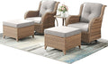 Rilyson Patio Furniture Swivel Chairs Set - 5 Piece Rattan Wicker Outdoor Sectional Conversation Sets with 2 Swivel Rocking Chairs,2 Ottomans and 1 Side Table for Porch Deck Garden(Yellow/Beige)