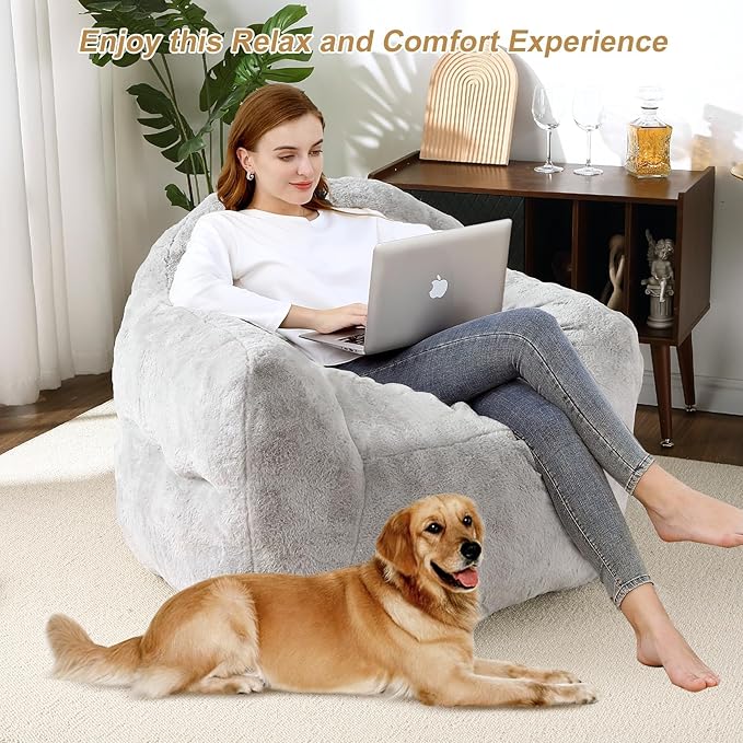51" Big Bean Bag Chair BeanBag Chairs with Armrests for Adults Kids, Oversized Comfy Chair with Filler Included, Soft Cozy Beanbag Couch Floor Sofa Chair for Living Room Bedroom,Dorm,Grey