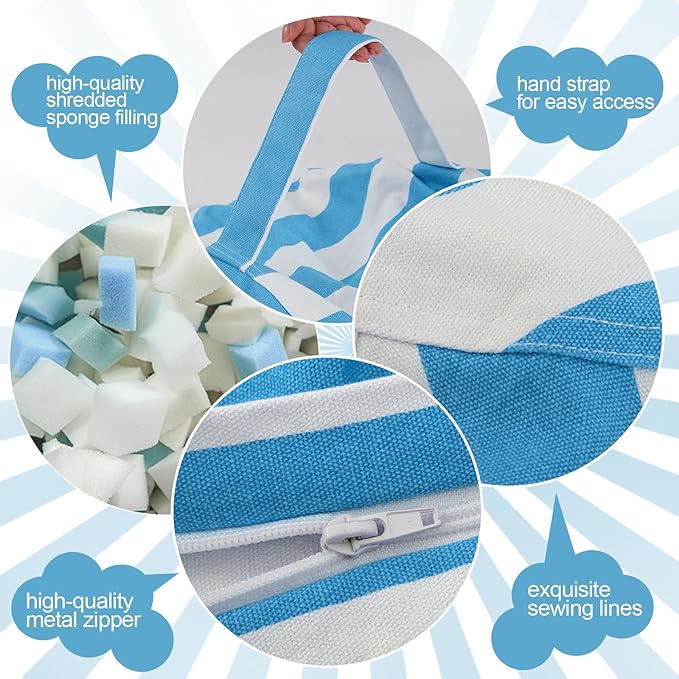 COMAX Bean Bag Chair for Kids, Kid Beanbag Chair Cute, Cotton Canvas Lazy Chair with Shredded Foam Filling, Stuffed Floor Sofa Couch for Boys and Girls, Blue