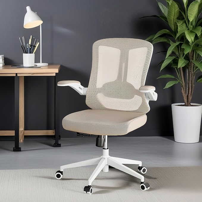 Ergonomic Office Chair - 400LB Comfy Desk Chairs with Lumbar Back Support, Mesh Computer Chairs with Wheels and Arms for Home Office, Study (Khaki-Without Headrest)