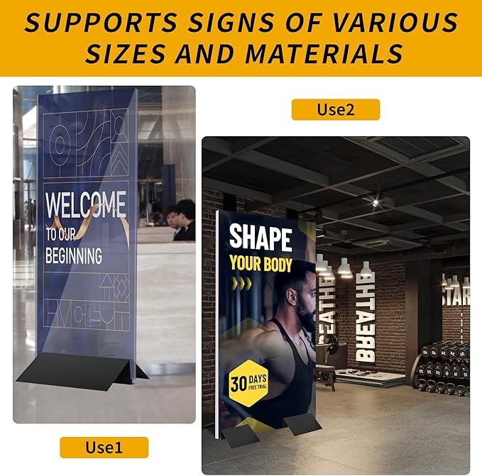Inracity 2 Pcs Metal Floor Stand Sign Holder Base, 12" Wide M Mount Holder, Up to 72" Tall Graphic Display Floor Stand, Fit for Composite, Foam Board, Acrylic Glass Sign, Base Only, (12 inches)