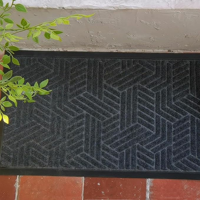 XADP Front Door Mat 36"x24" Indoors Outdoors Welcome Mats, Waterproof Non-Slip Rubber Backing Heavy Duty Doormat Outside Entrance, Low Profile Entryway Rugs Floor Mat for Patio, Pattern B Grey