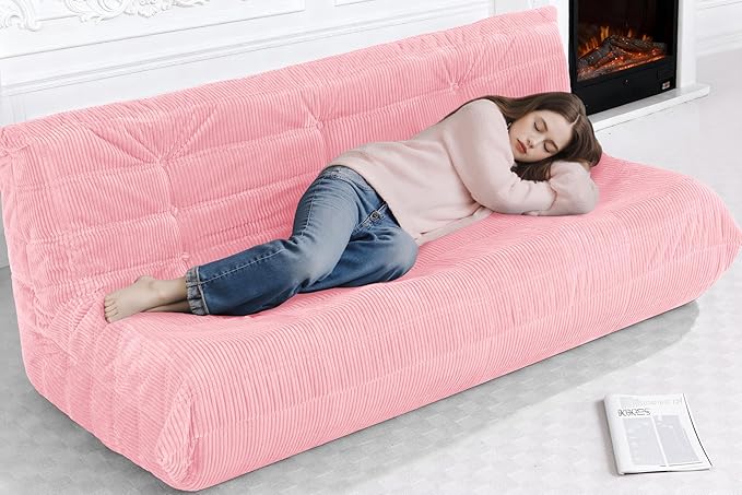 Bean Bag Chair,Giant Beanbag Chairs for Adults,Comfy Large Fireside Chair Lazy Sofa,Corduroy Bean Bag Lounger with Memory Foam Filled,Floor Sofa Couch for Home,Living Room (Pink, 3-Seater)