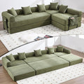 L Shape Convertible Sofa Bed with Cylindrical Pillow and Storage Pocket, Convertible Sofa Couch Bed with Support Frame for Living Room Bedroom Children Room-Oliver Green