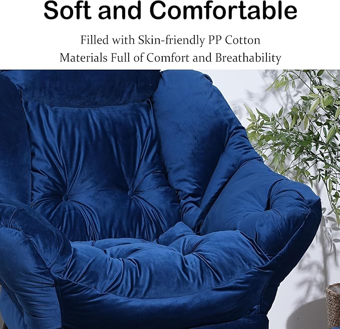 Modern Lazy Chair with Ottoman, Comfortable Lounge Chair for Bedroom, Chair and Ottoman Set, Lounge Accent Chair with Footrest for Bedroom, Garden and Courtyard