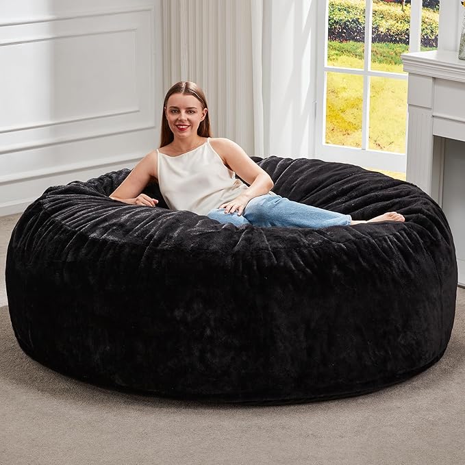 Hobestluk Bean Bag Chairs Giant Beanbag Chair with Filler, Memory Foam Bean Bags with Fluffy & Machine Washable Cover, Bean Bag Chairs for Aduts for Living Room, Bedroom (BLACK, 5FT - 50” x 50” x 24”)