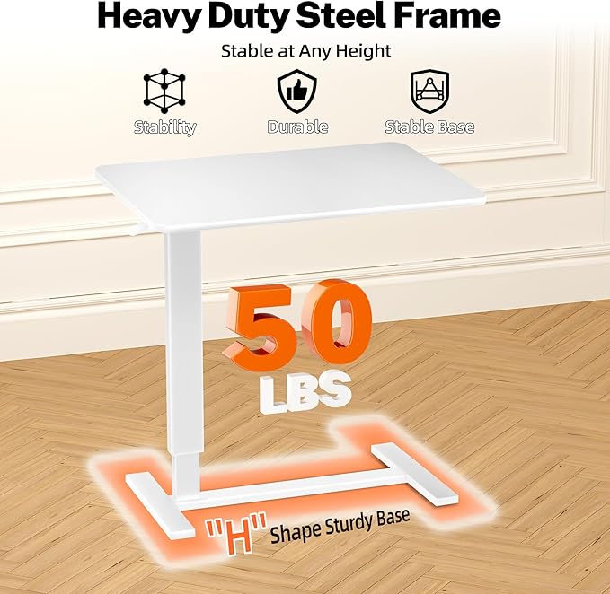 Adjustable Overbed Bedside Table with Wheels(31.2" W), Hospital Bed Table Over The Bed, Mobile Standing Desk Rolling Computer Cart, Laptop Desk with Hidden Casters