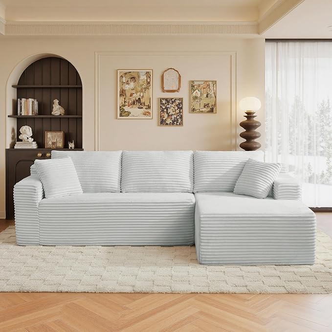 105" Sectional Couches for Living Room Cloud Couch Sofa with L-Shape Upholstered Boneless Couchs Modern Modular Sectional Couch with Chaise (Light Grey, 105" W+Right Facing Chaise+2Seaters)