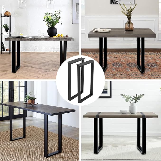 ALLCOS Metal Table Legs 30 Inch Heavy Duty Dining Desk Legs Black Metal Coffee Table Legs with Adjustable Feet Pads, Black, Set of 2