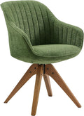 Art Leon Swivel Dining Chair - Mid Century Modern Fabric Upholstered Kitchen Dining Room Chair with Oak Wood Legs, Leisure Side Chair with Arms for Living Room, Green