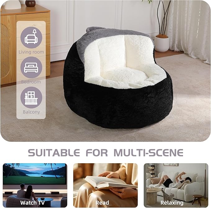 KEIKI Oversized Bean Bag Chairs, Bean Bag Couch for Adults and Kids, Large Reading Chair, Multicolor Faux Fur Floor Sofa for Reading, Playing or Relaxing