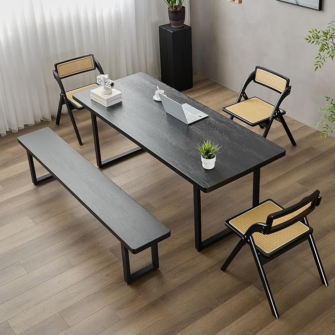 Black Bench Wooden Bench with Metal Legs Suitable for Dining Room Living Room Office Conference Room Indoor Stool Multiple （55.12in）
