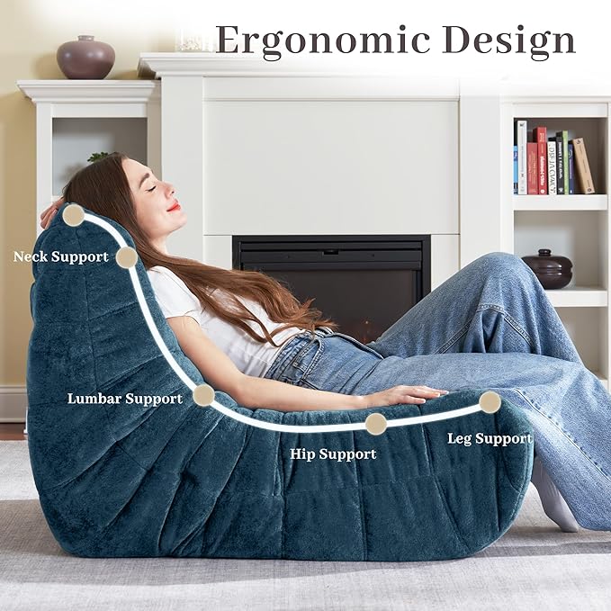 HABUTWAY Bean Bag Chair, Giant Bean Bag Chairs for Adults, Loveseat Fireside Chair, 2 Seater Lazy Bean Bag Sofa Memory Foam Couch for Living Room, Bedroom, Office (Navy Blue)