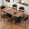 Dining Chairs Set of 6, Mid-Century Modern Upholstered PU Leather Chairs with Walnut Bentwood Back and Metal Legs Adjustable Feet for Kitchen Dining Room, Black PU