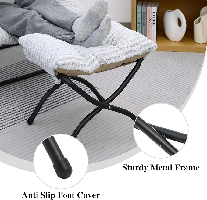Mordchil HF 15"(H) Folding Ottoman, Foldable Footrest Stool, Portable Small Foot Stool for Couch, Collapsible Foot Rest Ottoman for Sofa, Accent Padded Ottomans for Living Room, Bedroom, Stripe Grey