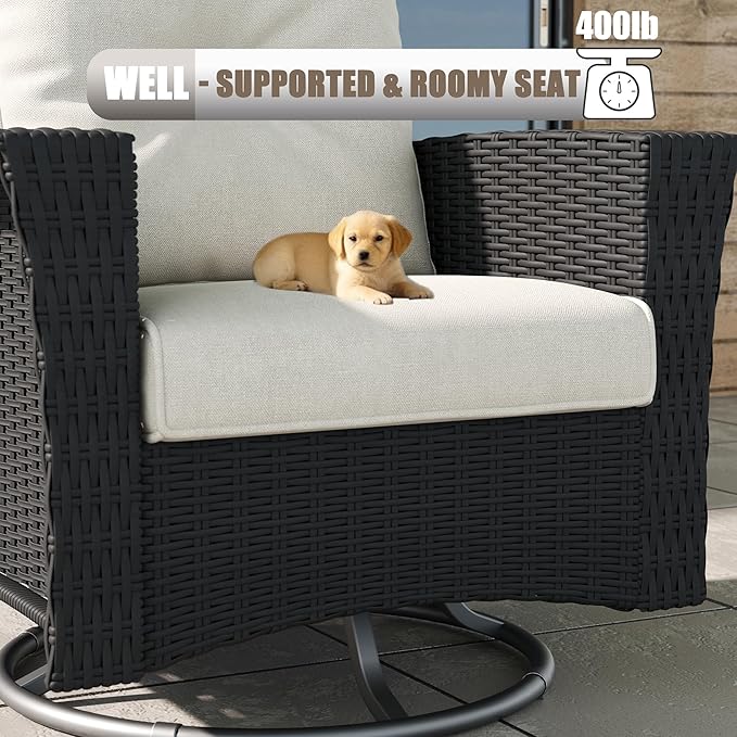 LayinSun 6 Piece Wicker Patio Furniture Set, Classis Outdoor Conversation 360 Degree Swivel Chairs Set with Coffee Table