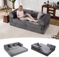 Tbfit 63'' Folding Boneless Couch, Convertible Loveseat Sofa Bed, Corduroy Futon Mattress Sleeper Sofa, Comfy Foldable Upholstered Floor Couches for Living Room, Gray