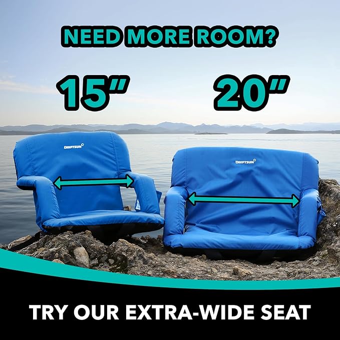 Driftsun 2 Pack Extra Wide Stadium Seats with Back Support - Deluxe Foldable Stadium Chairs for Bleachers - Folding Waterproof Sport Chair - Easy to Transport