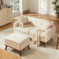 Tbfit 65" W Loveseat Sofa with Ottoman Coffee Table, Mid Century Modern Love Seat Couches for Living Room, Button Tufted Upholstered Small Couch for Bedroom,Easy to Install Love Seats Furniture, Beige