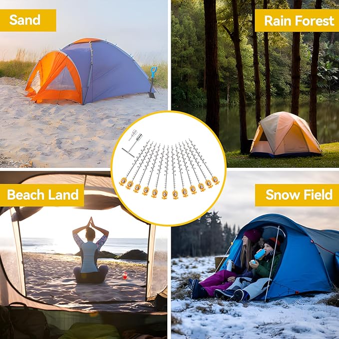Keltrion 12 PCS Screw in Tent Stakes for Women Men - Ground Anchors for Sand, Canopy, Trampolines, Camping Aluminium Heavy Duty Rust Prevention Pegs Drillable Lightweight Safe - Silvery 14 inch