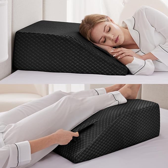 Ruqmuis Leg Elevation Pillow for After Surgery, 8inch Foam Leg Elevating Pillow for Swelling and Blood Circulation, Leg Wedge Pillow for Sleeping, Knee Pillow for Knee Hip Ankle Pain Relief, Black