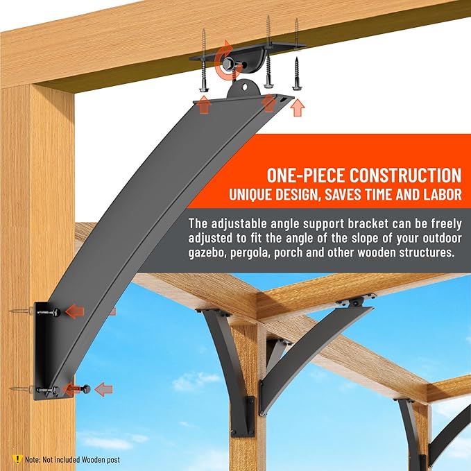Uphode Q235-Steel Integrated Arc 2''x4''(Actual Tube Dia: 1.5''x 3.2'') 45 Degree Adjustable Angle Support Pergola Brackets Heavy Duty 4Pack