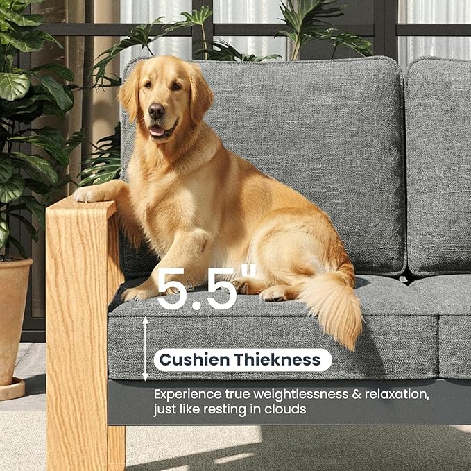 4 Pieces Aluminum Patio Furniture Set, Outdoor Conversation Sets with High Backrest Sofa and Coffee Table for Garden and Backyard