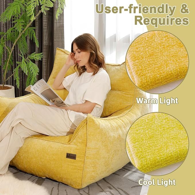 Giant Bean Bag Chair, Beanbag Chairs for Adults, Teens & Kids, Comfy Sofa Chair with Handle & Filling for Living Room, Reading & Gaming, Non-Slip(Yellow-XL)