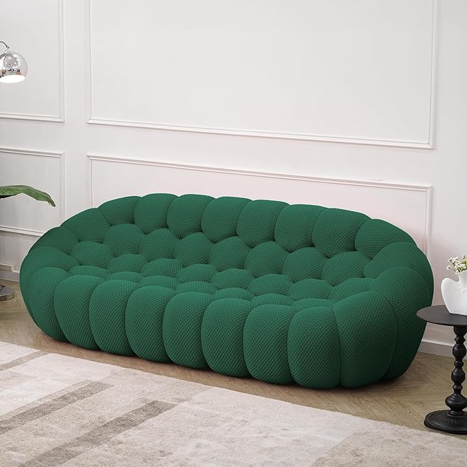 JACH 3 Seater Bubble Sofa Curved Couch, 98.43'' Comfy Upholstered Mesh Fabric Floor Sofa, 3D Honeycomb Shape Modern Couch for Living Room, Office, Apartment, Small Space (Green)