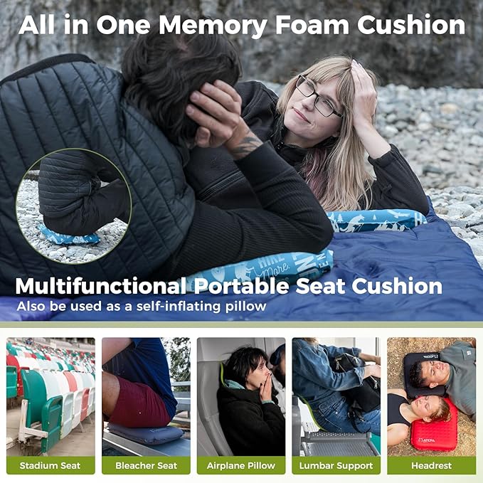 ATEPA Inflatable Seat Cushion, Self-Inflating Portable Stadium Airplane Travel Foam Cushion Pad for Camping, Sports Events, Outdoor