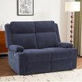PALLOME Manual Reclining Loveseat Sofa, 2-Seater Recliner Couch with Cup Holders, Fabric Reclining Sofa for Living Room/RV (Blue)