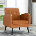 LSSPAID Accent Chair, Modern PU Leather Living Room Chairs, Comfy Upholstered Armchairs Single Sofa Chair with Solid Wood Legs for Apartment, Office, Brown