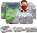 Lamerge Toddler Couch Glow in The Dark Toddler Fold Out Couch for playroom, Convertible Baby Fold Out Play Foam and Floor Cushion for Bedroom (Grey+Football)
