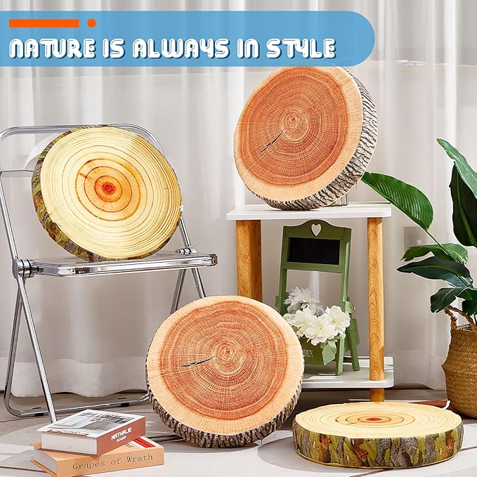 Juexica 16 Pcs Decorative Soft Round Throw Pillow Circle Seating Tree Stump Pillow 3D Digital Print Stump Cushion Flexible Seating Floor Cushion Natural Wood Forest Decor for Classroom Home Couch