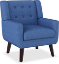 Accent Chairs, Mid-Century Modern Upholstered Living Room Armchair, Comfy Oversized Linen Fabric Single Reading Arm Chair with Tufted Back and Wood Legs for Bedroom, Club (1, Navy)