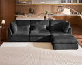 Oversized Modular Sofa, Extra Deep Cloud Corduroy Sectional Couch with Ottoman Chaise, Fluffy Chenille L-Shaped Sofas for Living Room, Villa (L Shape 4 Seater, Corduroy Black)