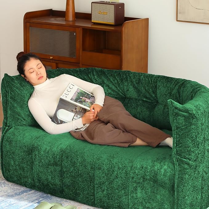 N&V Mid Century Brigantin Deep Relaxation Sofa, Soft Premium Chenille, for Living Room Bedroom and Office (Green, ThreeSeater)