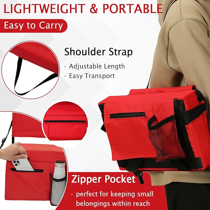 2pcs Stadium Seat for Bleachers with Back Support，Portable Bleacher Chairs with Back and Cushion，Includes Shoulder Strap and Cup Holder